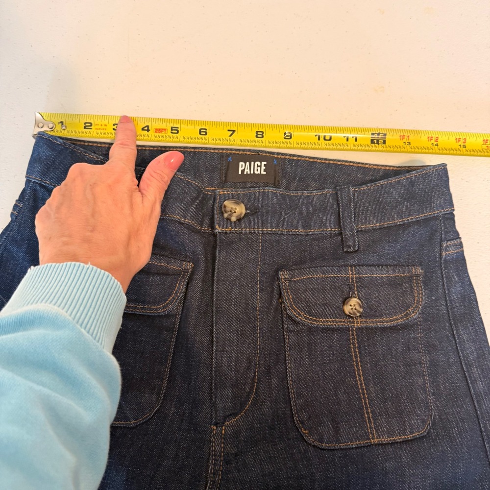 Paige Harper Ankle Wide Leg Jeans Dark Indigo Front Patch Pocket Womens Size 26 - Picture 7 of 10